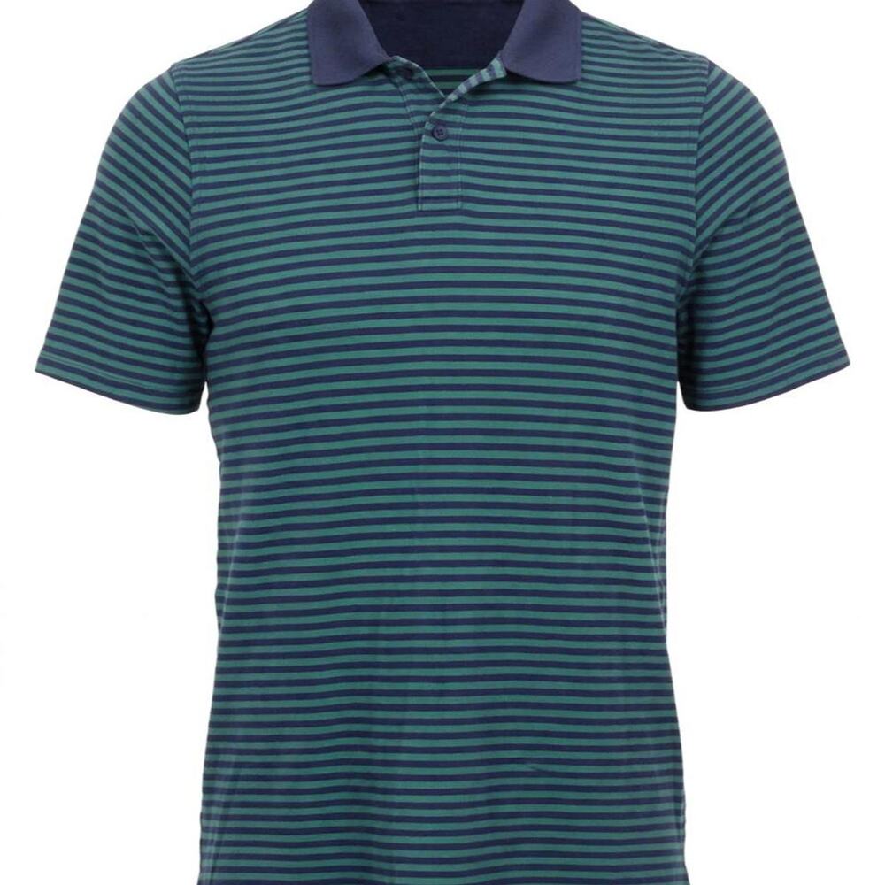 Lululemon Men's Green & Blue Horizontal Striped Cotton Polo Shirt